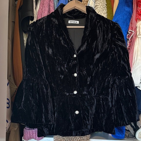 Batsheva Jerri Jacket in Black Crushed Velvet - Picture 2 of 7